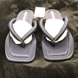 ZARA Navy Blue Padded Flat Shoes Sandals, 41, NWT